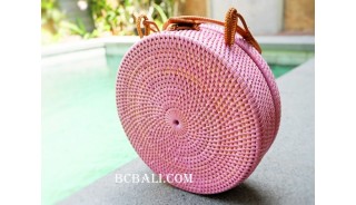 sling bags circle rattan synthetic pink color